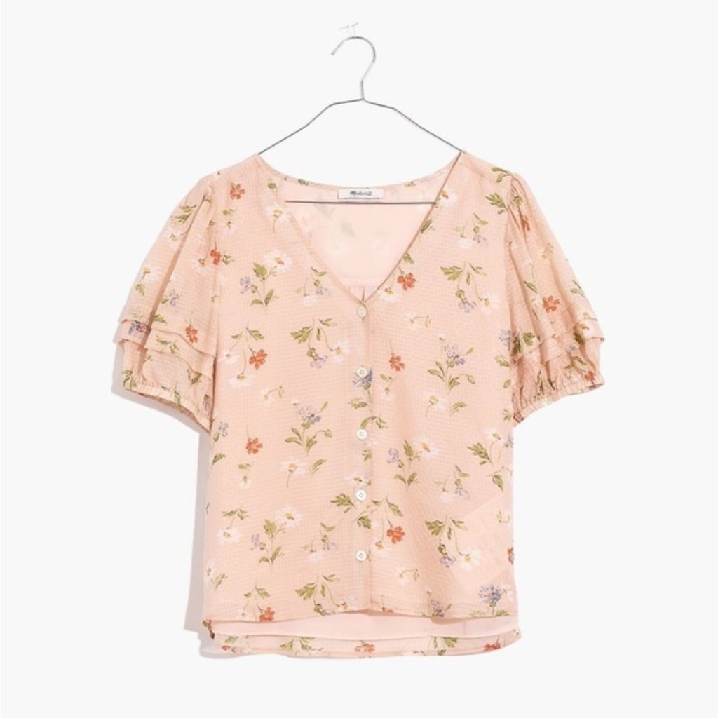 Madewell Silk Pembroke Top In Seaside Floral